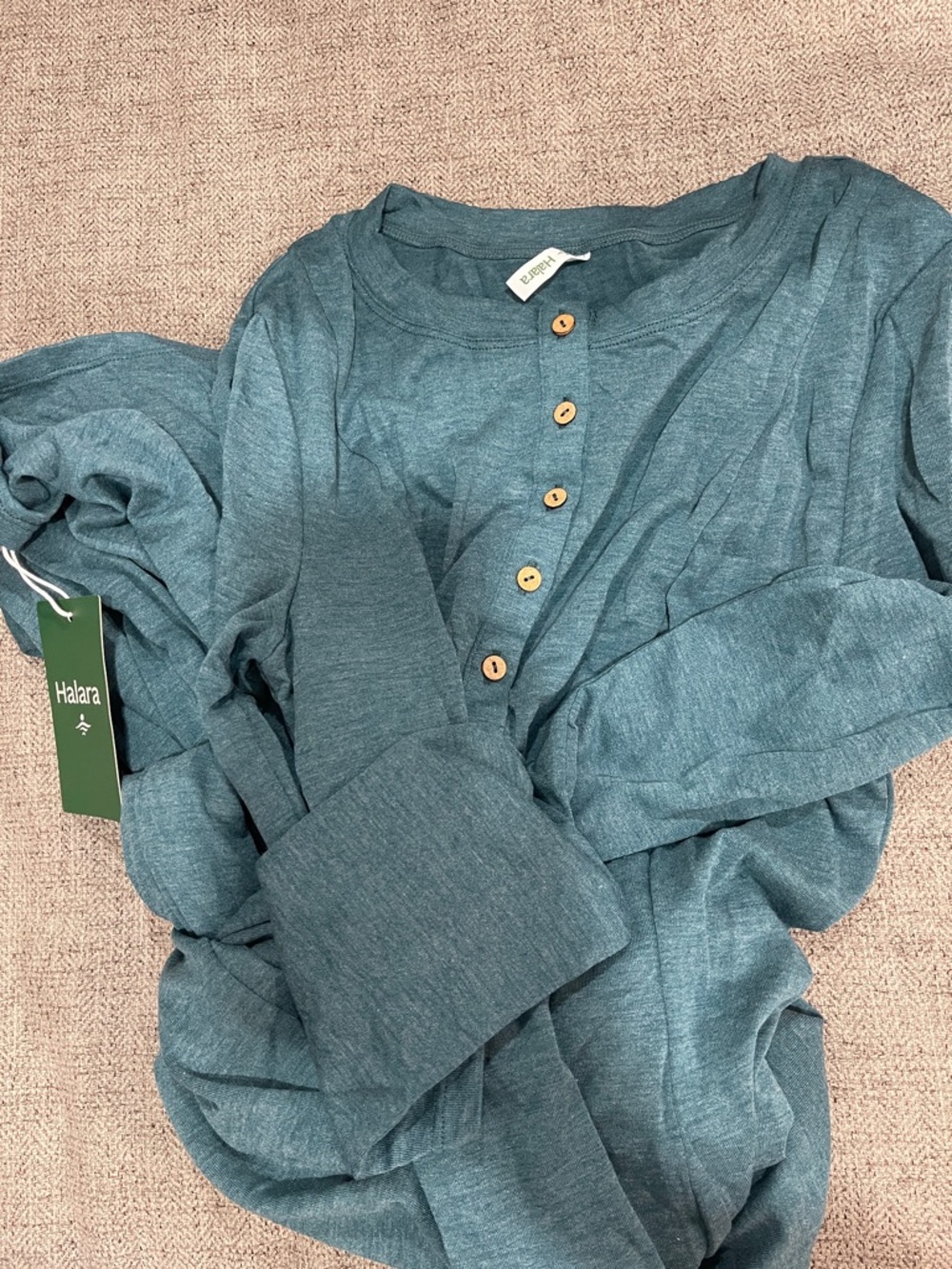 HALARA Teal Button-Front Henley Top